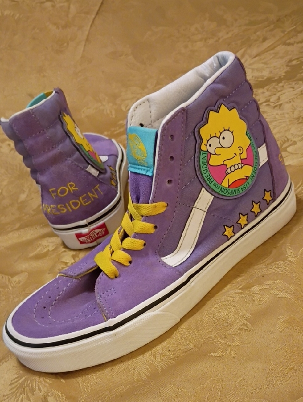 VANS "RARE"  Purple Lisa Simpson Sk8-Hi  Yellow Accents Women's 7.5 Men's 6.0